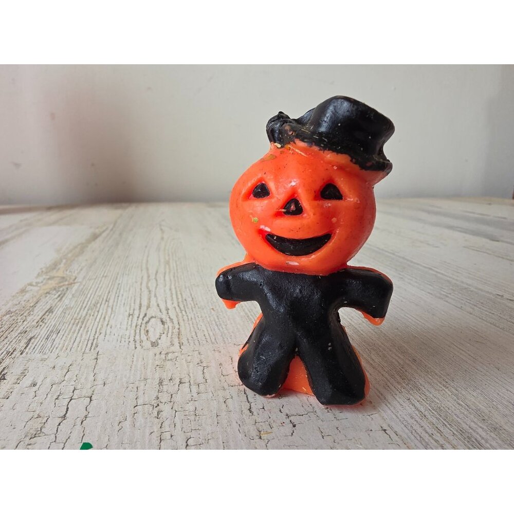 Vintage‎ gurley scarecrow pumpkin candle jack-o'-lantern mini Halloween decor
